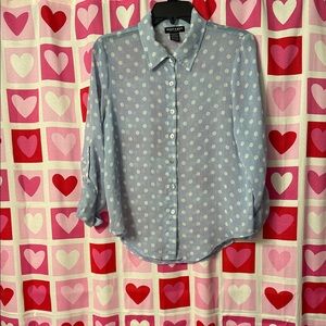 About A Girl Light Blue Polka Dot Blouse Size Medium